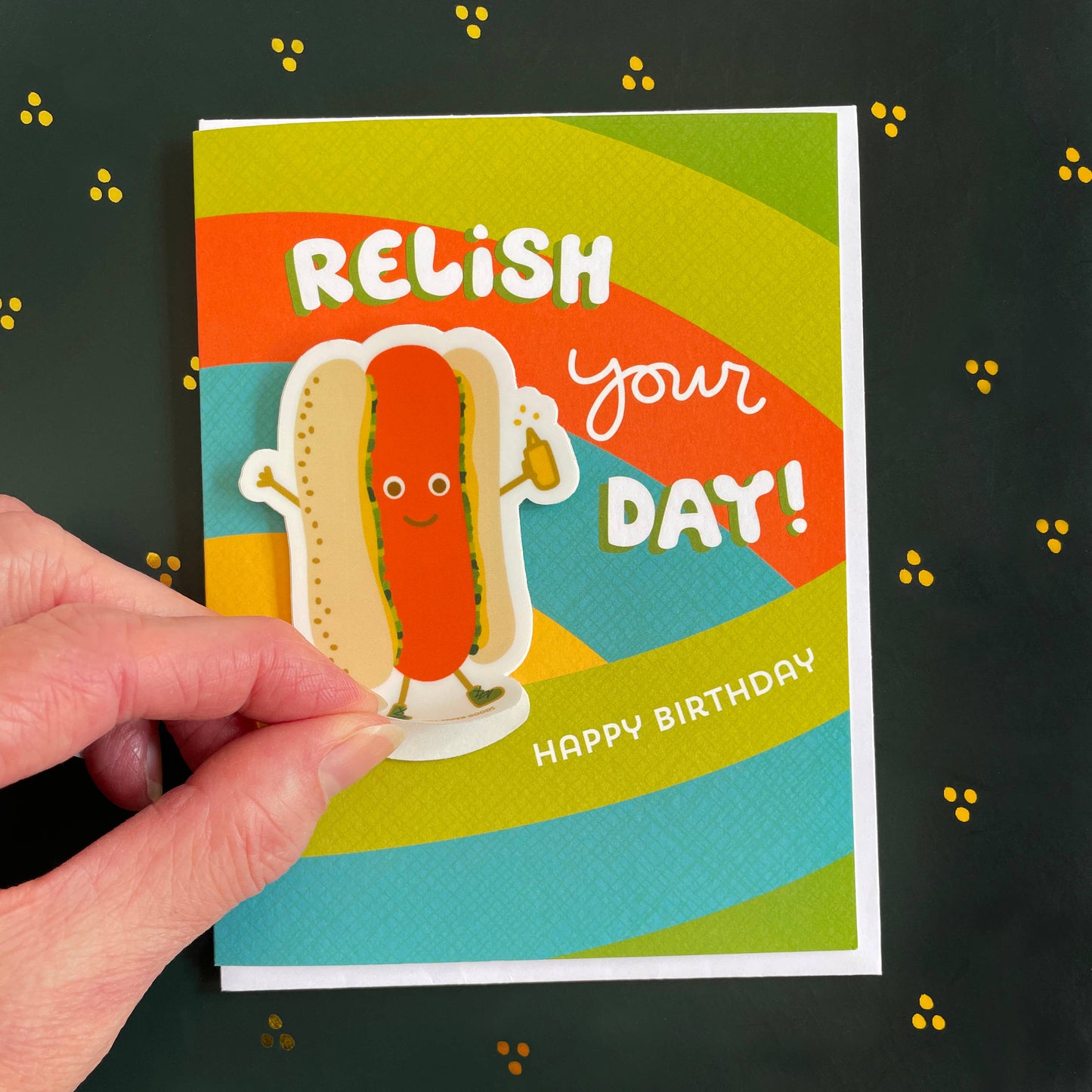 Relish Your Day! Hot Dog Sticker Birthday Card