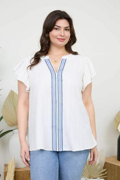 PL LACE TRIM CRINKLE BLOUSE