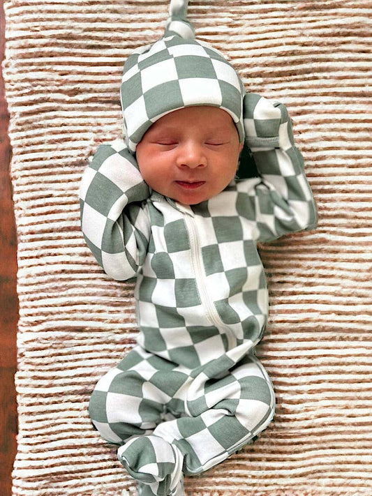 Matcha Milkshake Checkerboard 2-Way Zip Romper