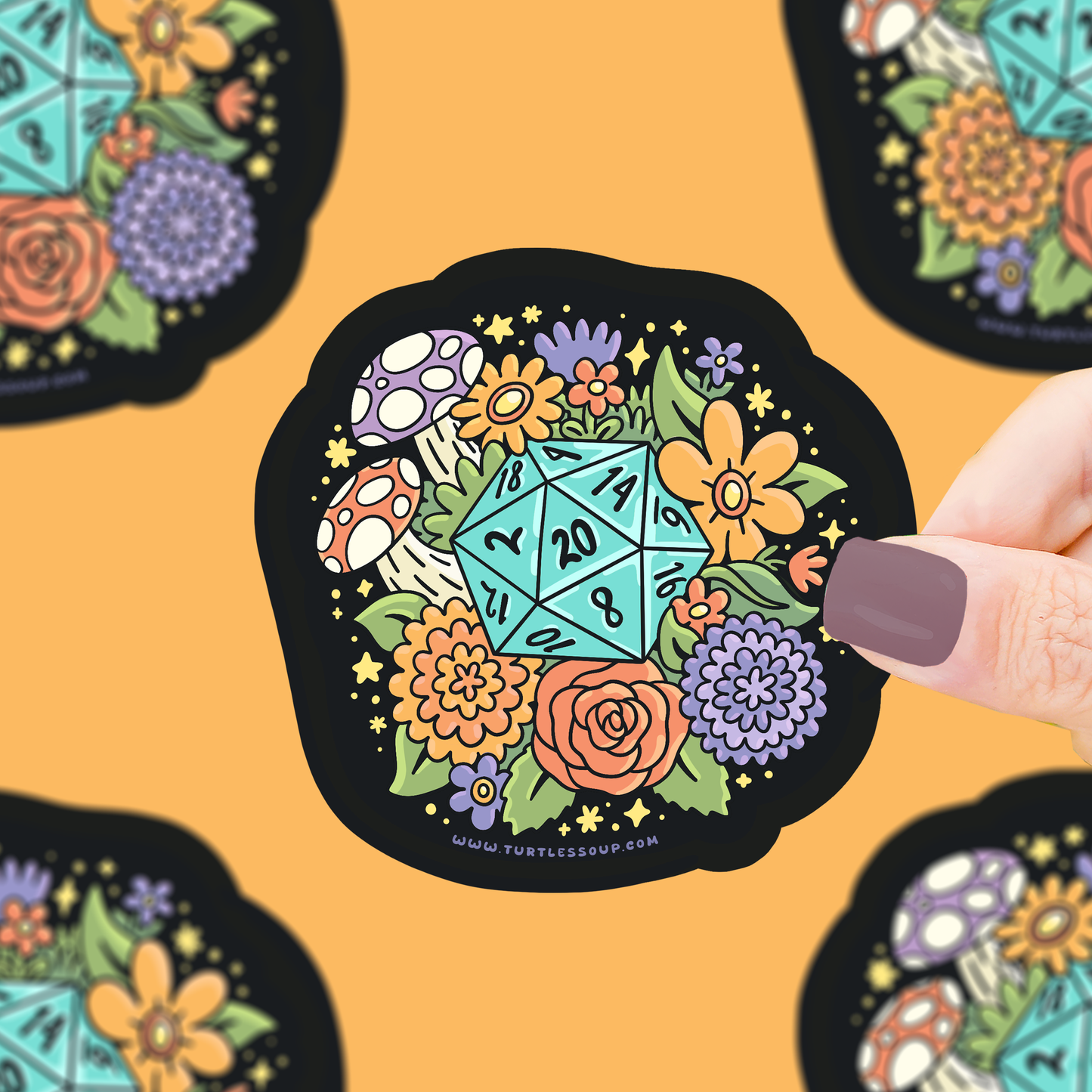 D20 Flower Dice Sticker
