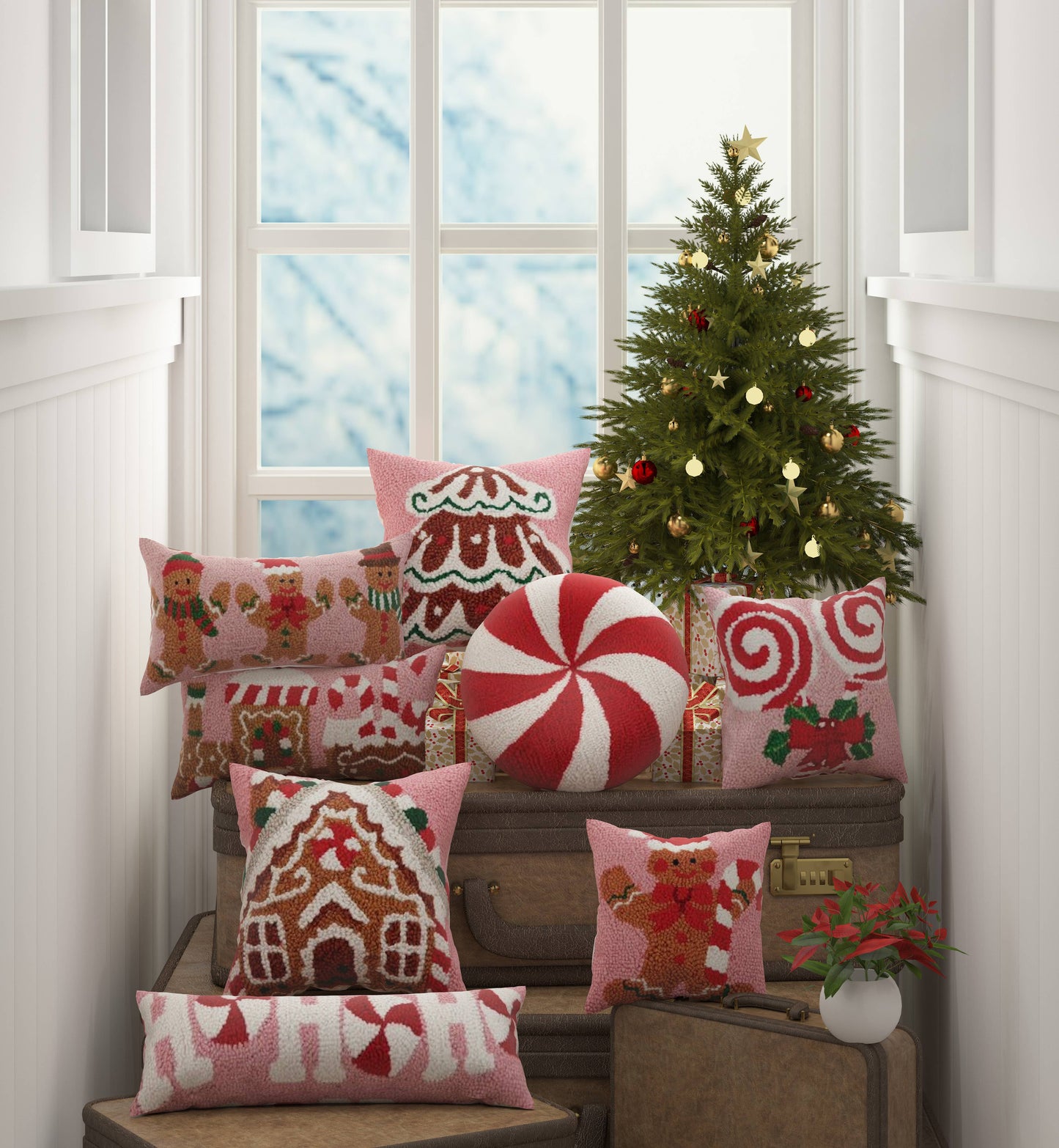 Gingerbread House With Candycane Hook Pillow