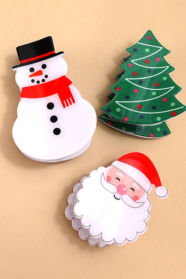 CHRISTMAS TREE SANTA SNOWMAN HAIR CLAW CLIPS