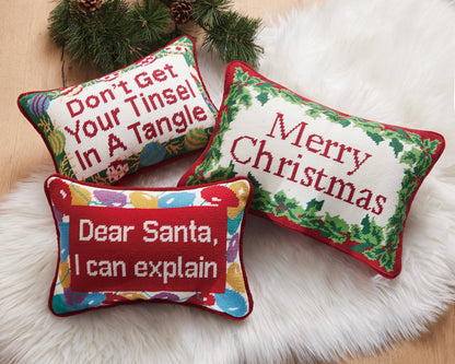 Dear Santa Embroidered Needlepoint Pillow