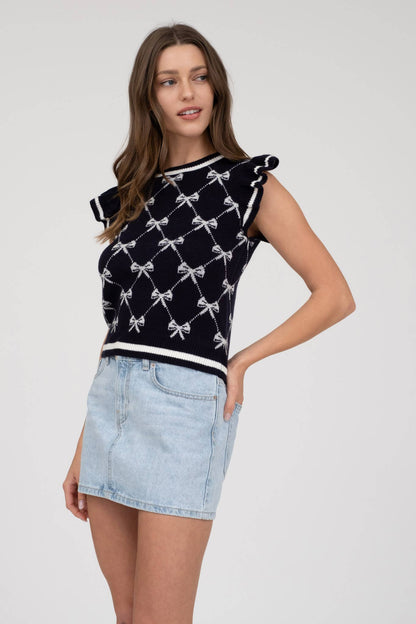 BOW RUFFLE SLEEVE SWEATER