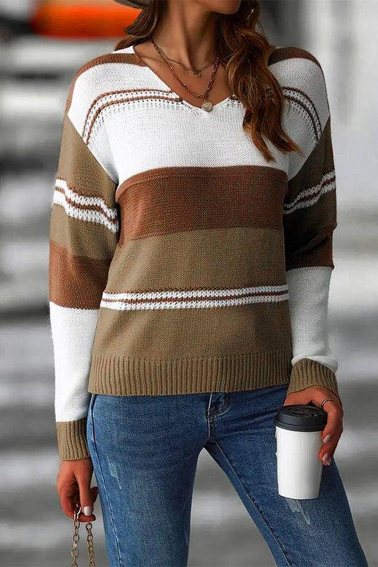 V Neck Color Block Sweater