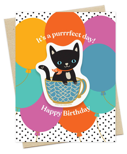 Purrrfect Day Black Cat Sticker Birthday Card