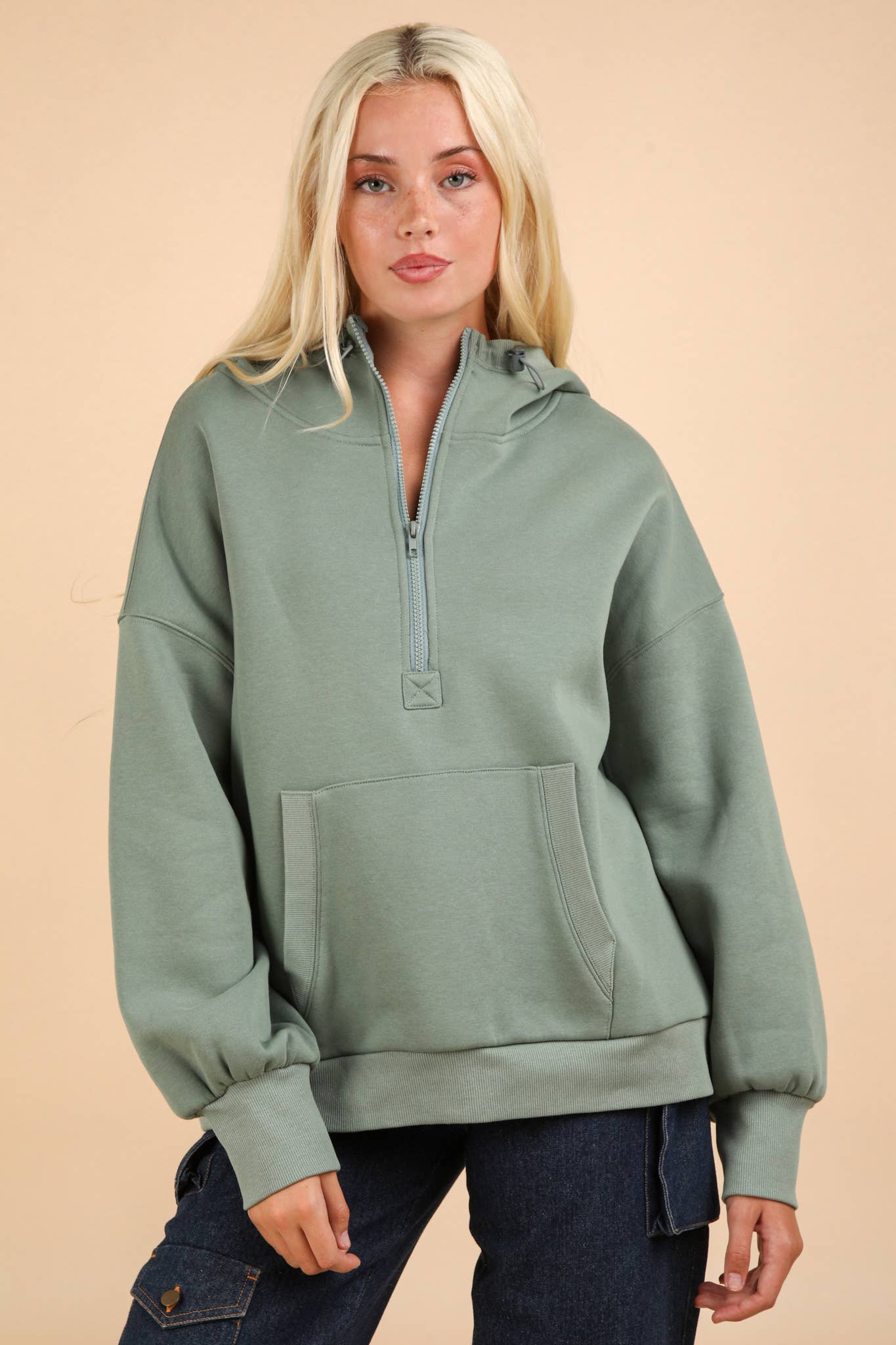 Oversized Half Zip Up Knit Casual Hoodie