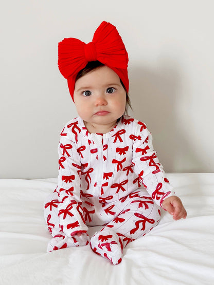 Red Bows Pointelle 2-Way Zip Footie