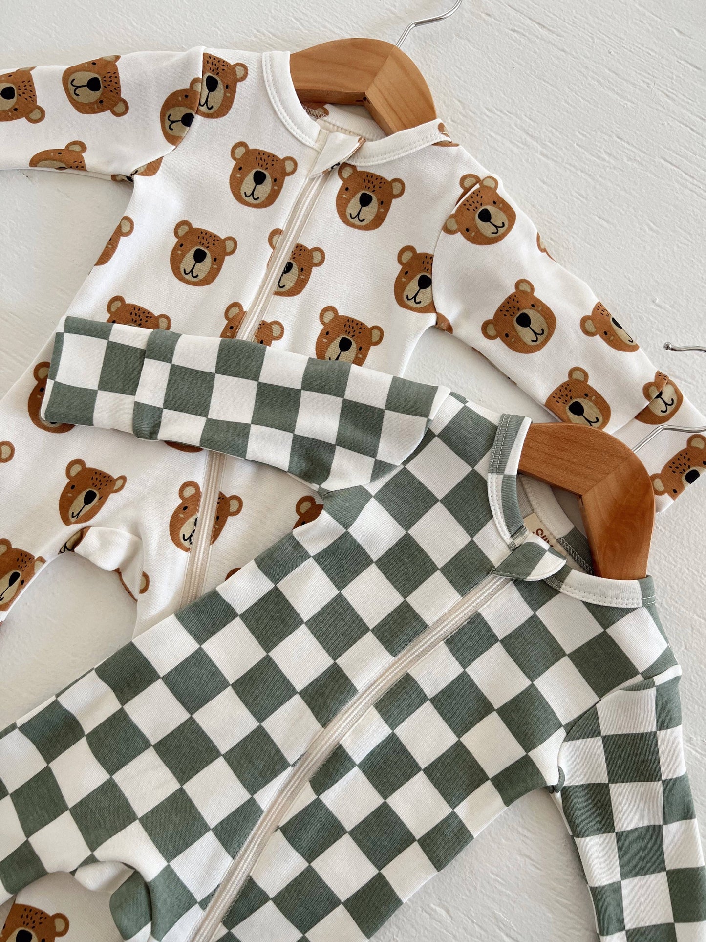 Matcha Milkshake Checkerboard 2-Way Zip Romper