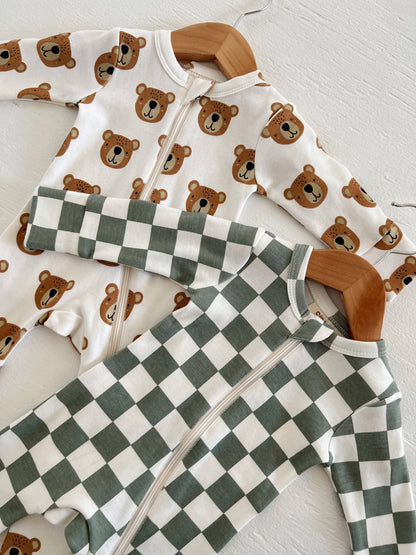 Matcha Milkshake Checkerboard 2-Way Zip Romper