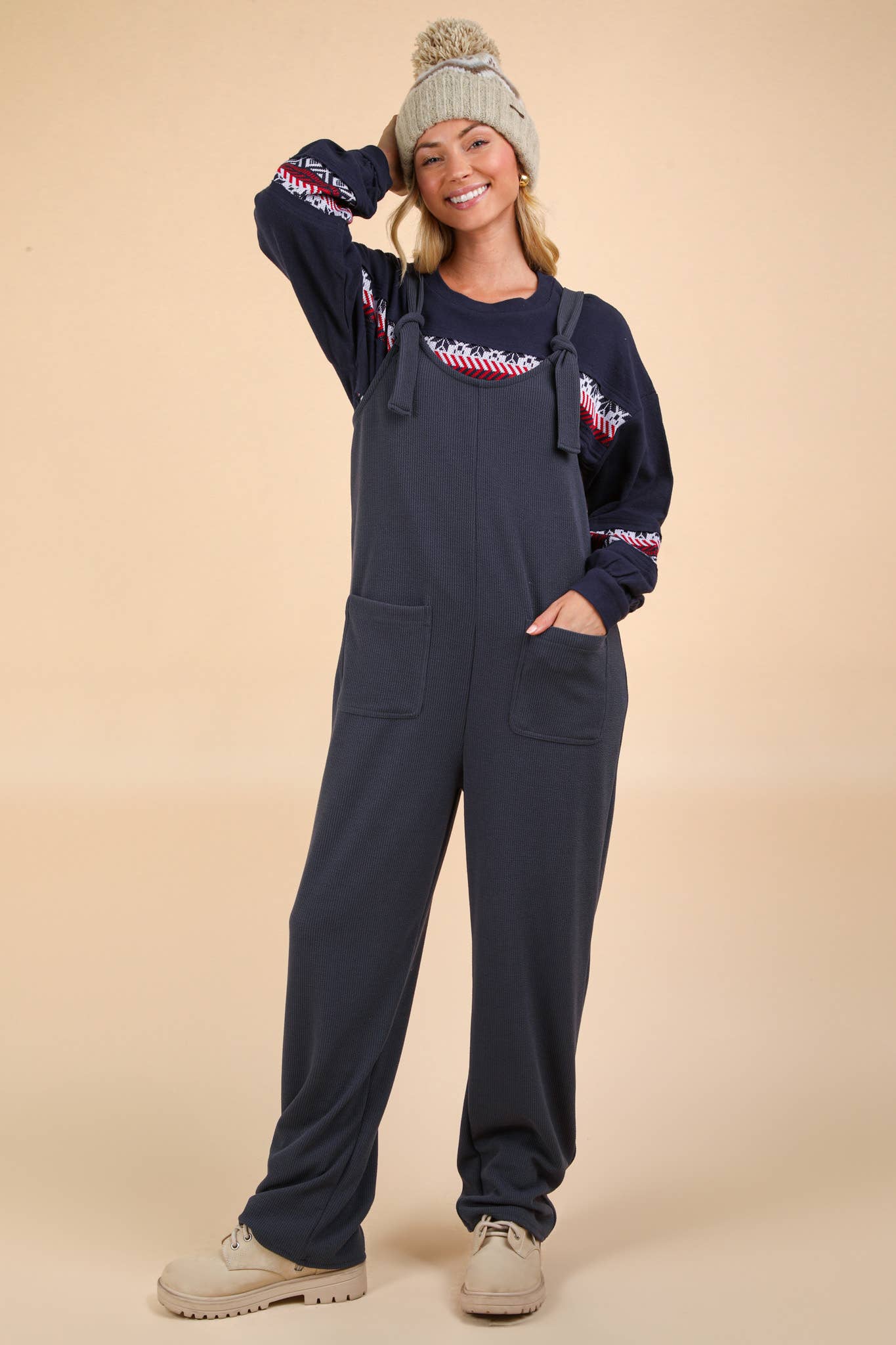 Knit Jumpsuit with Front Patch Pockets