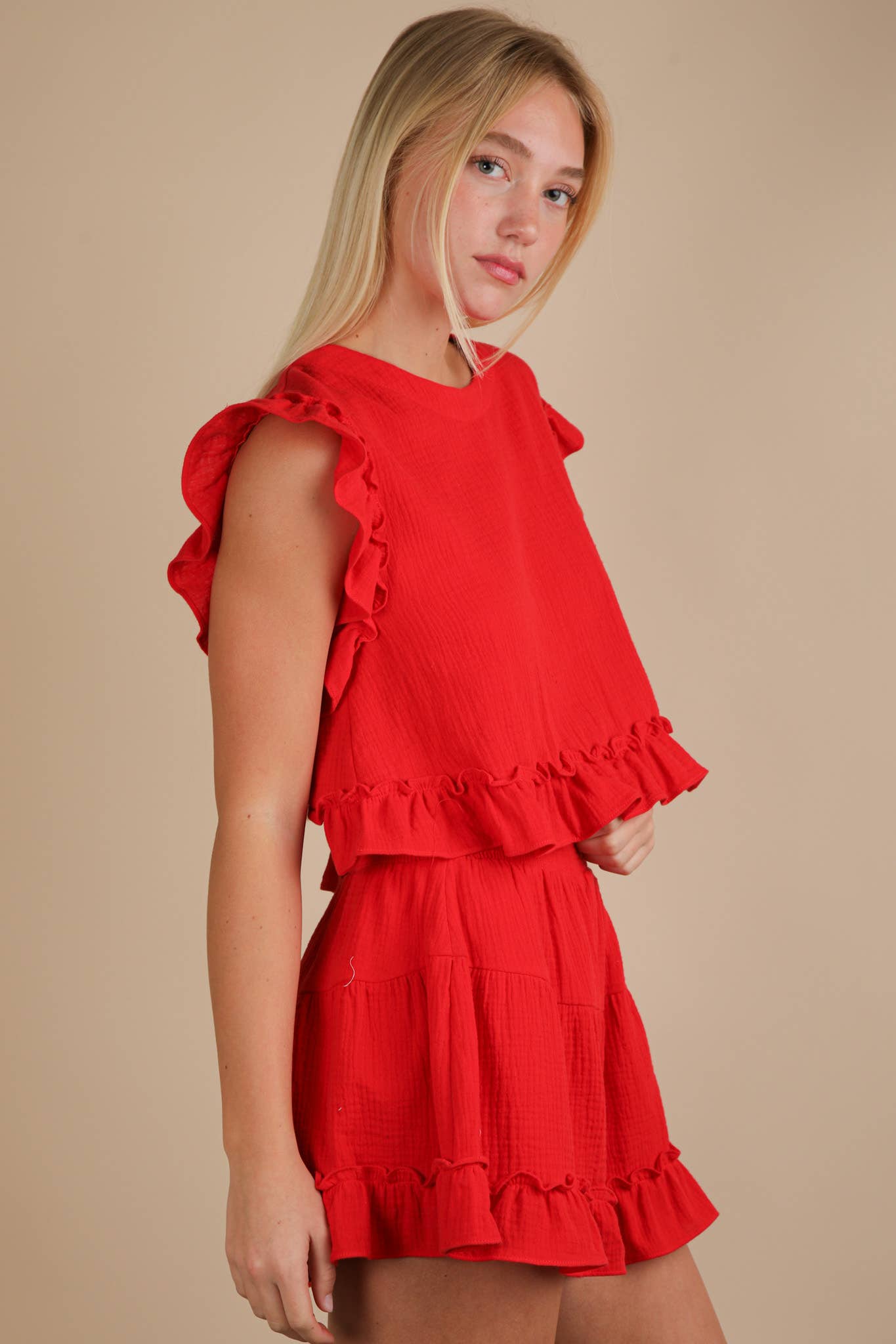 Ruffled Woven Top Set