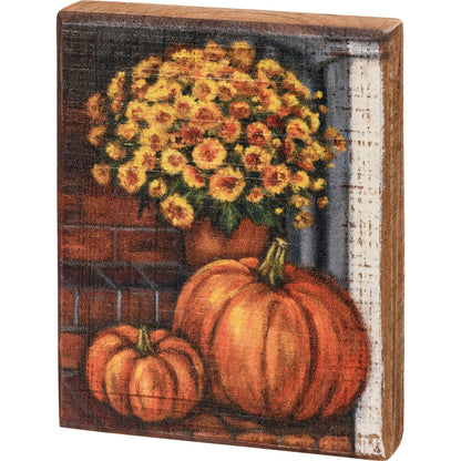 Porch Steps And Pumpkins Block Sign