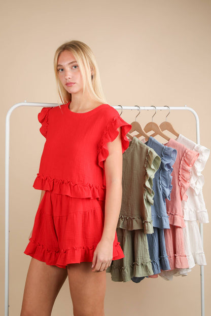 Ruffled Woven Top Set