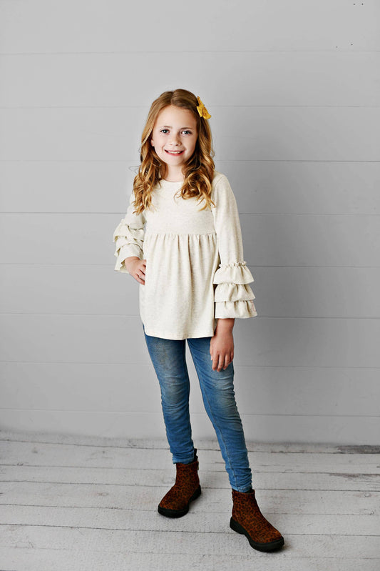 Ecru 3 Ruffle Sleeve Blouse