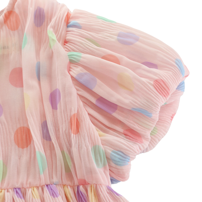 Dot Chiffon Pleat Dress