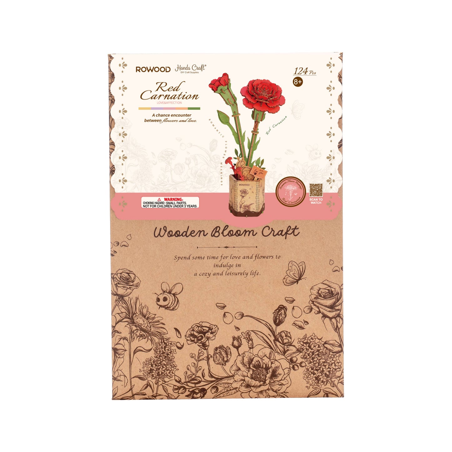 Red Carnation 3D Wooden Flower Puzzle