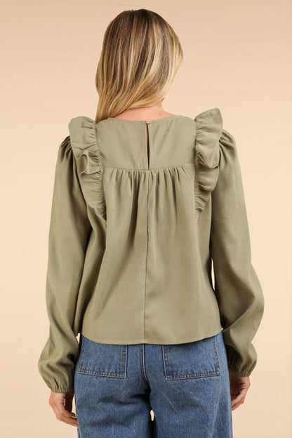 Ruffle Shoulder Woven Blouse