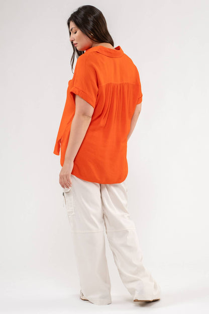 PL BUTTON DOWN CUFFED SHORT SLEEVE TOP