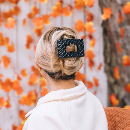 Large Flat Rectangle Hair Clip | Jet Black Quilted