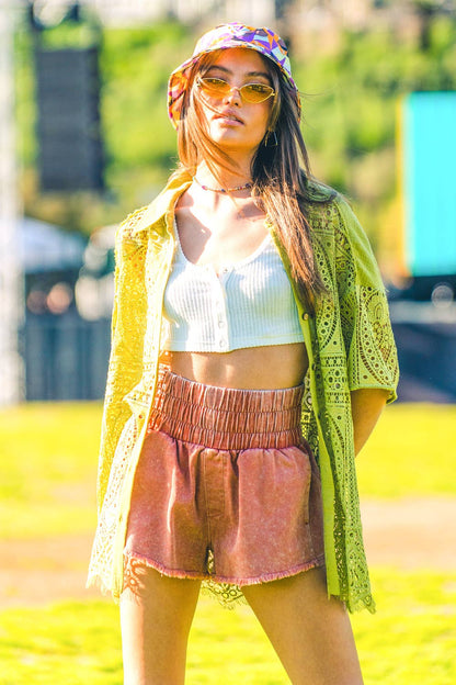 Hi-Waist Twill Shorts