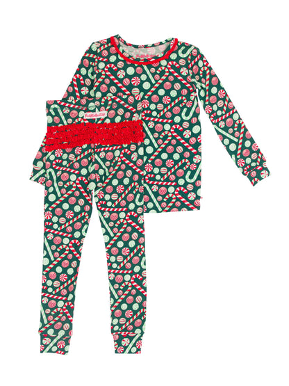 Playful Peppermint Bamboo Ruffle Pajama Set