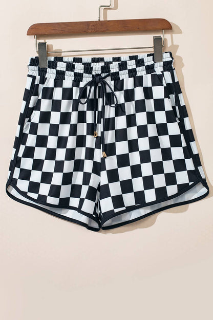 Checkered Drawstring Elastic Waist Shorts