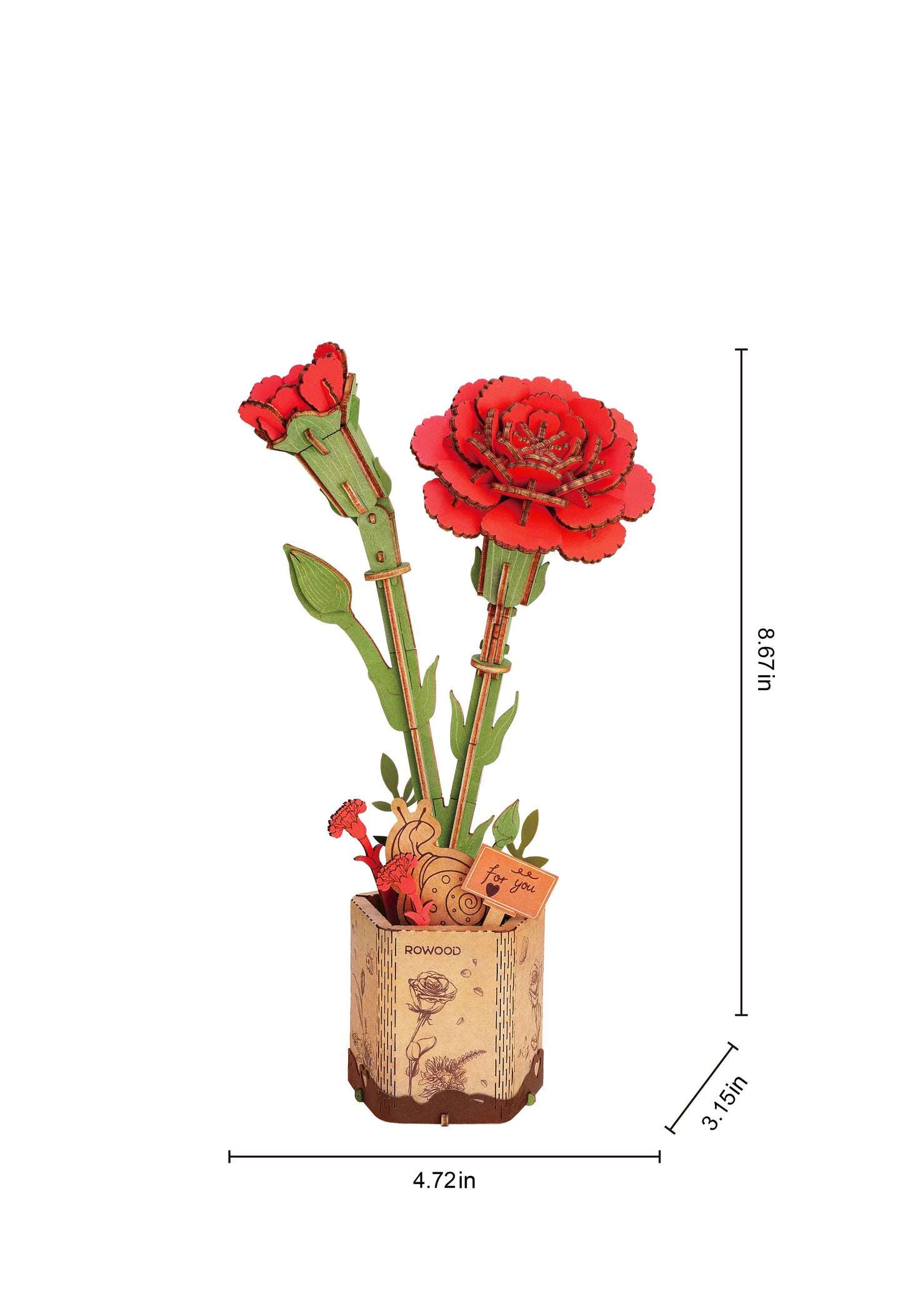 Red Carnation 3D Wooden Flower Puzzle