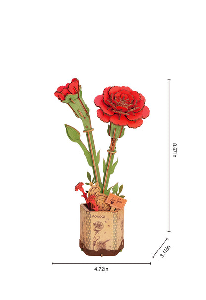 Red Carnation 3D Wooden Flower Puzzle