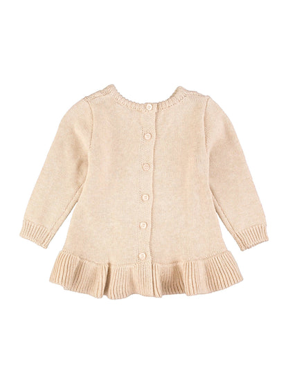 Heather Oatmeal Ruffle Hem Cable Knit Sweater