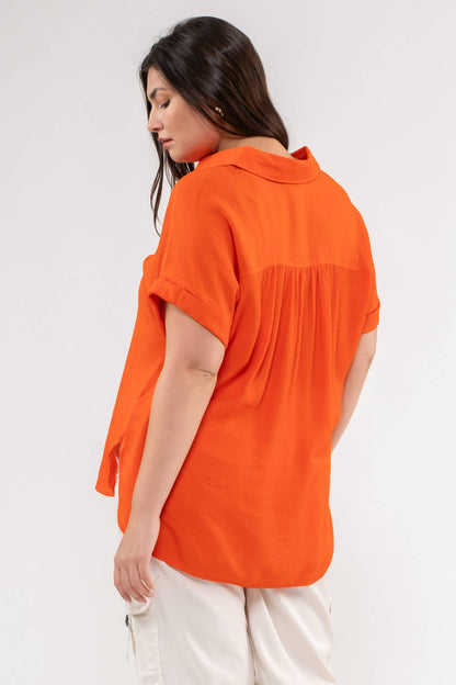 PL BUTTON DOWN CUFFED SHORT SLEEVE TOP