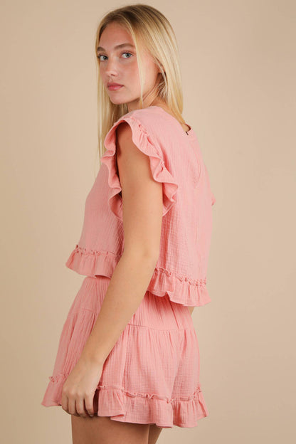 Ruffled Woven Top Set