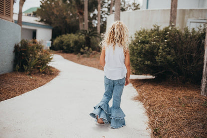 Kids Light Wash Denim Double Ruffle Jeans Pants