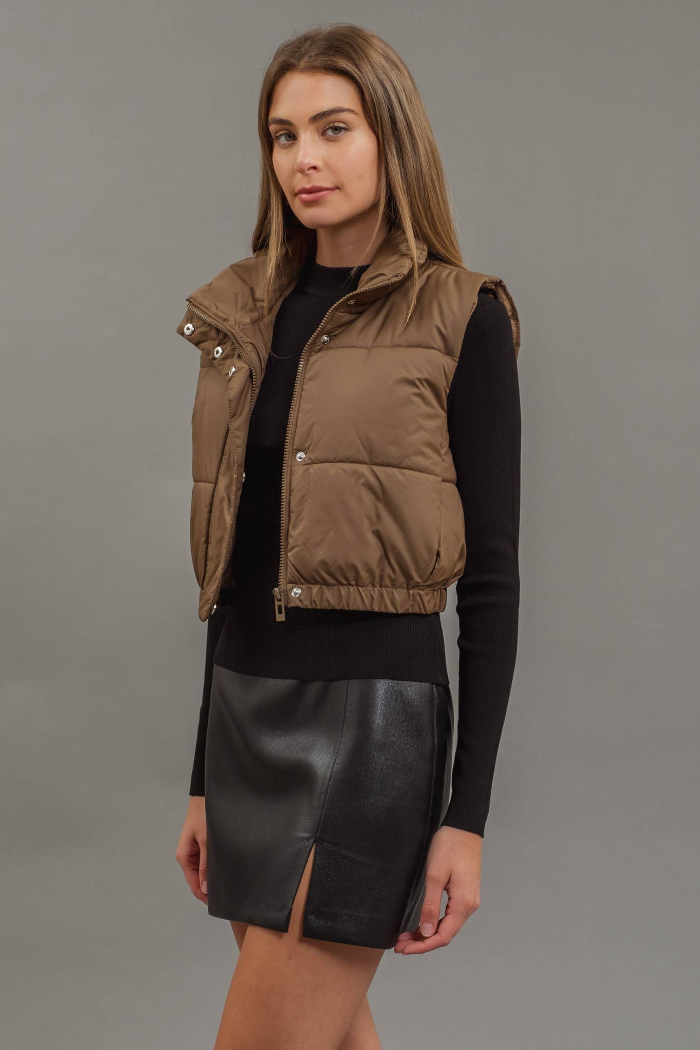 CROPPED ZIP UP PUFFER VEST