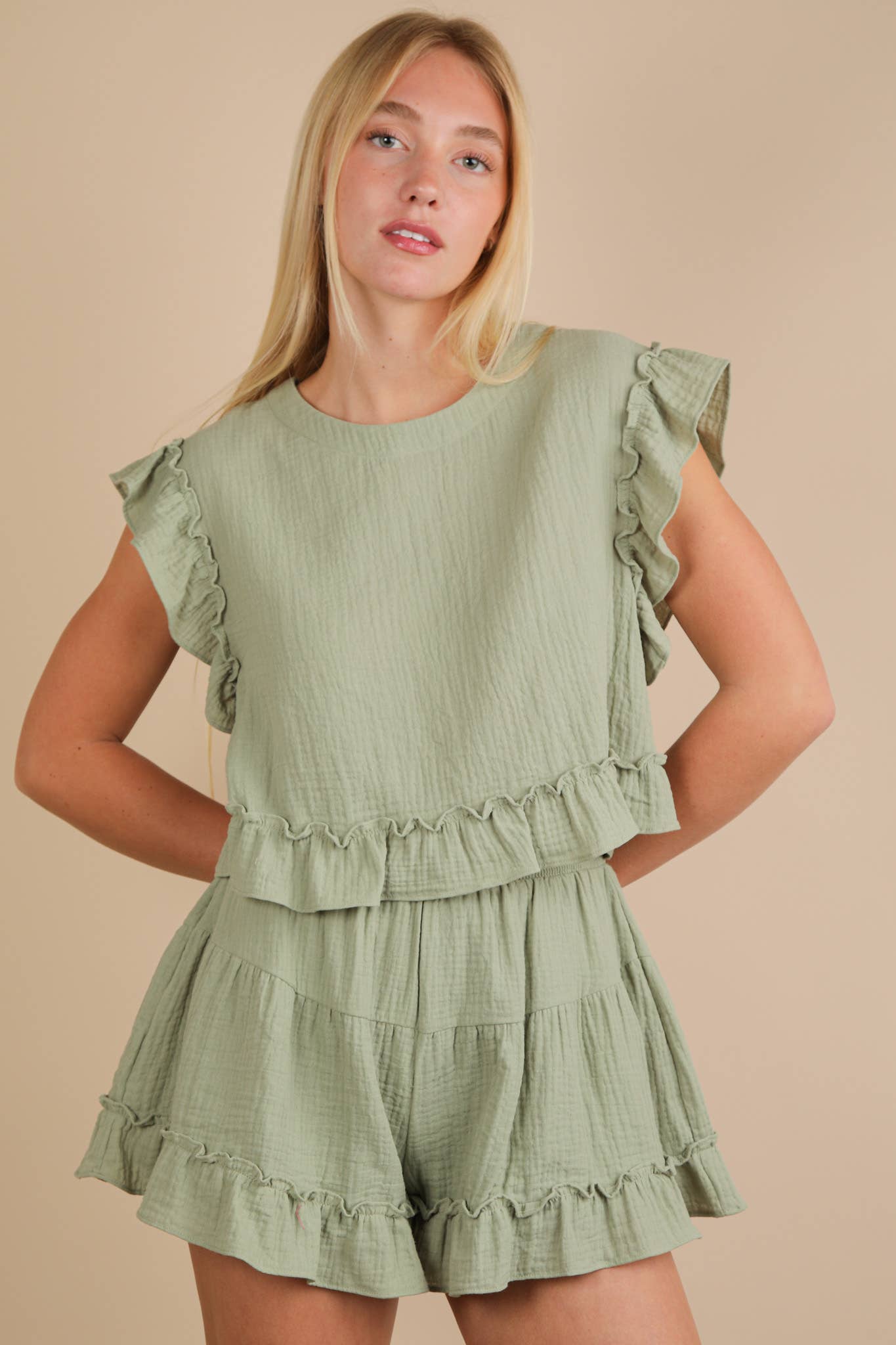 Ruffled Woven Top Set