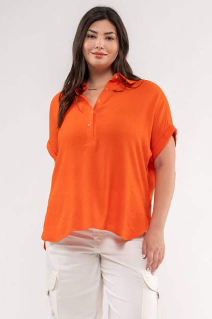 PL BUTTON DOWN CUFFED SHORT SLEEVE TOP