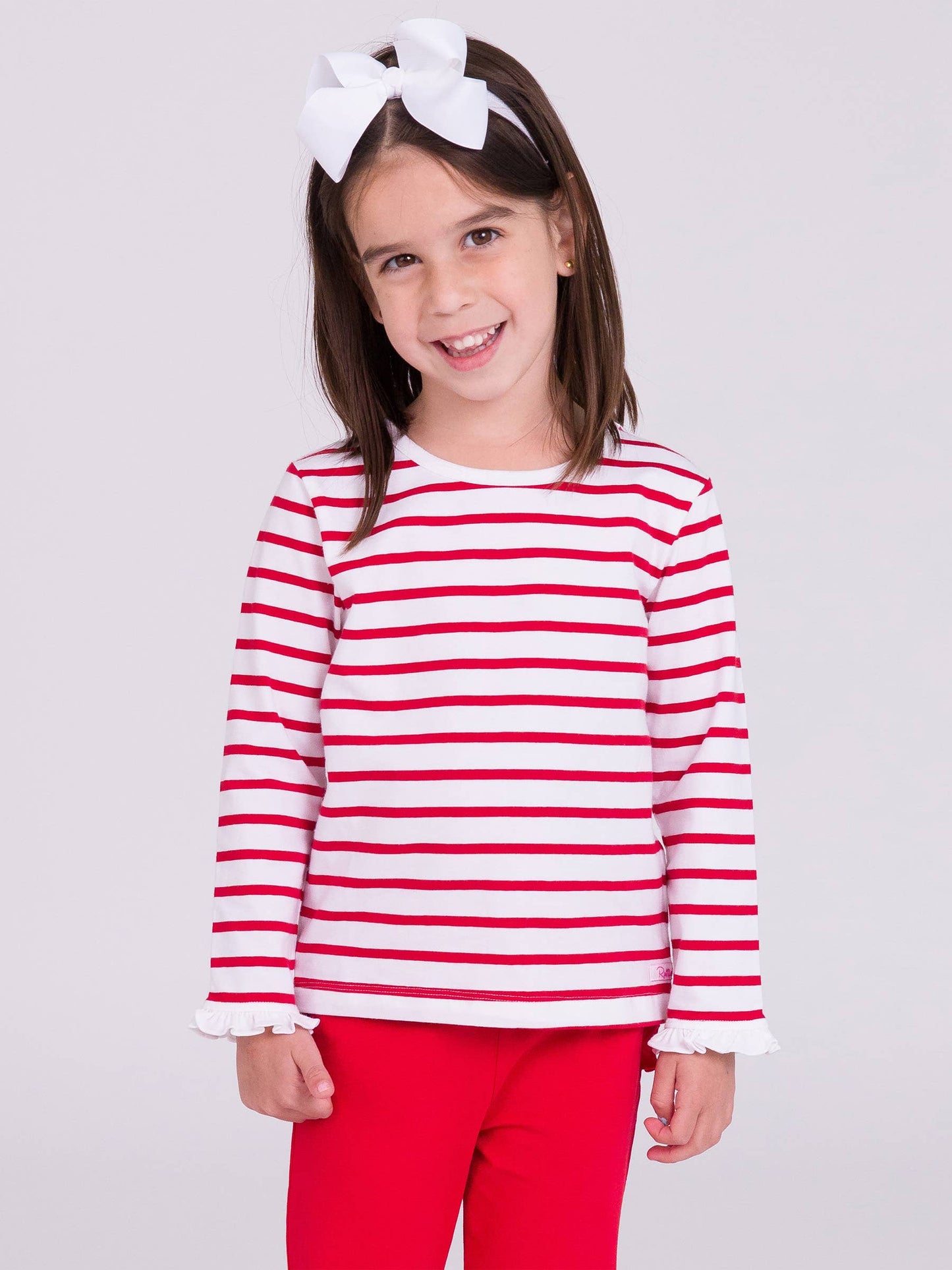 Red & White Stripe Knit Ruffle Sleeve Top