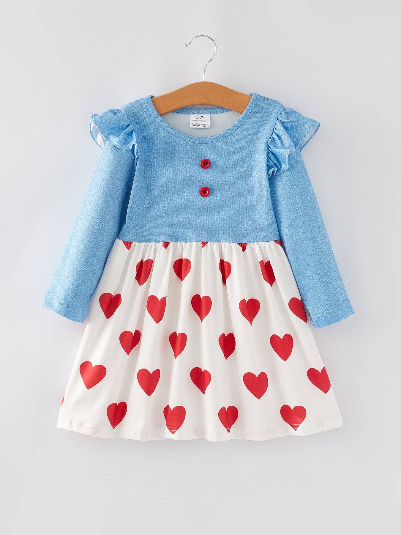 Valentine's Day Girls Heart Print Blue Dress