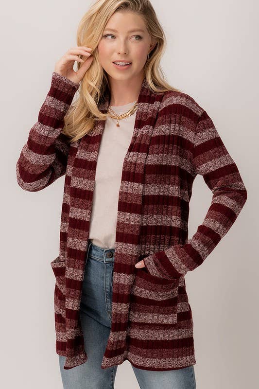 Cozy Stripe Open Cardigan