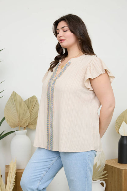 PL LACE TRIM CRINKLE BLOUSE