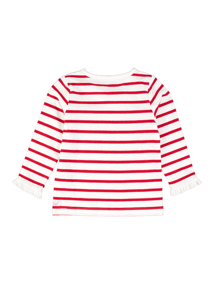 Red & White Stripe Knit Ruffle Sleeve Top