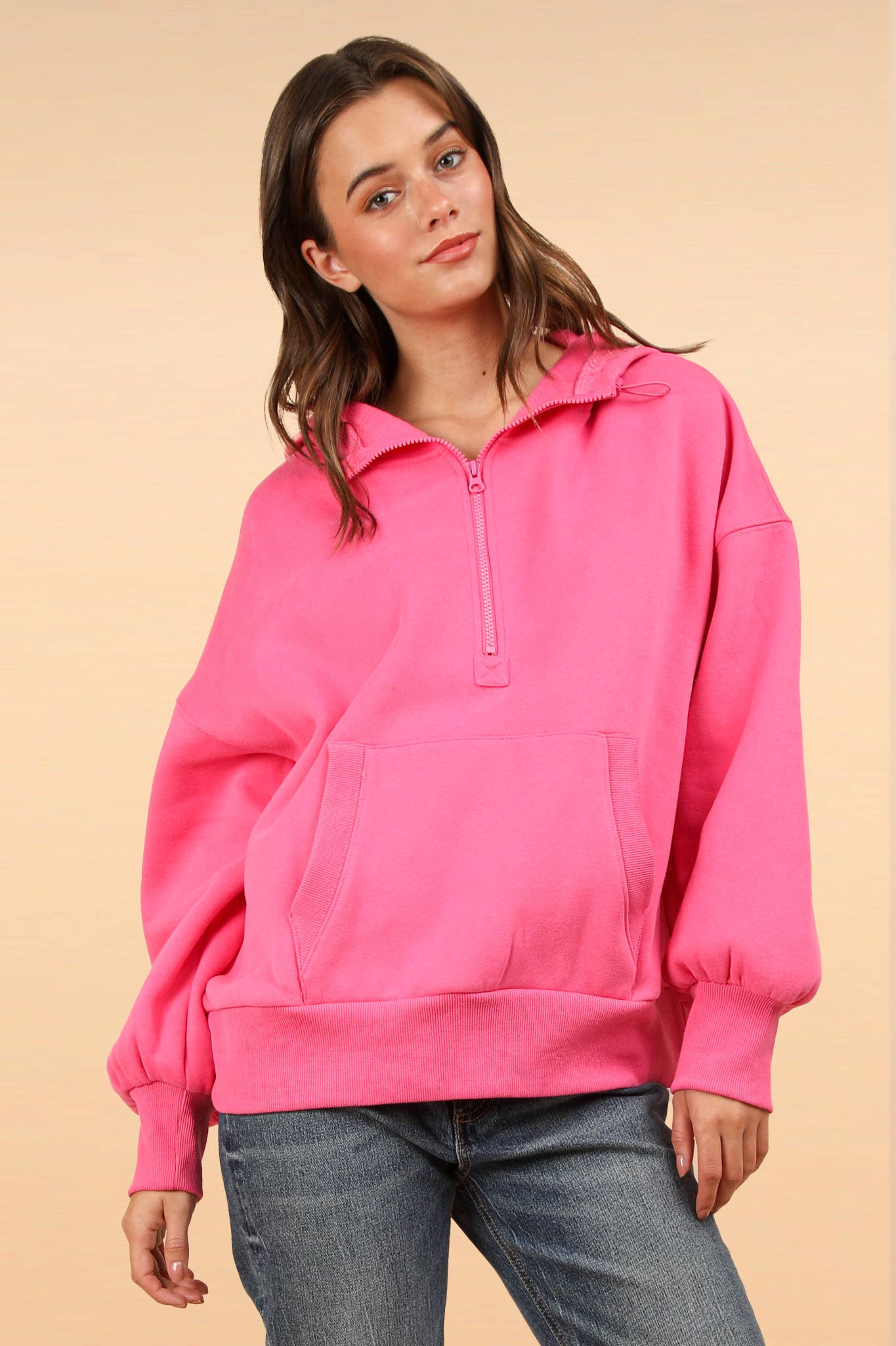 Oversized Half Zip Up Knit Casual Hoodie