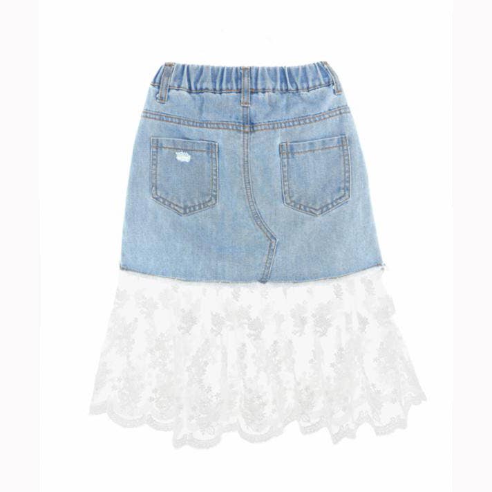 Denim Skirt with Lace Hem