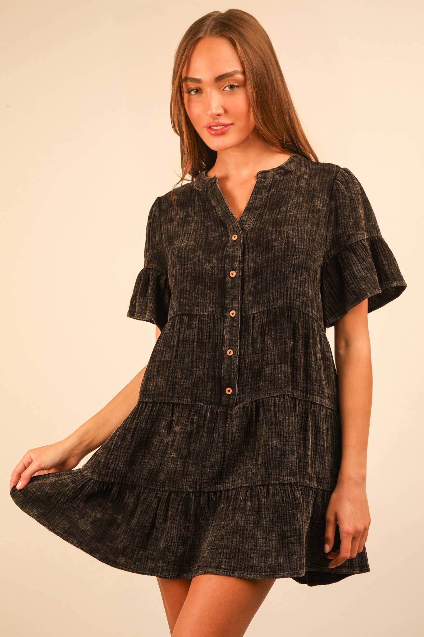 Bell Sleeve Woven Mini Dress