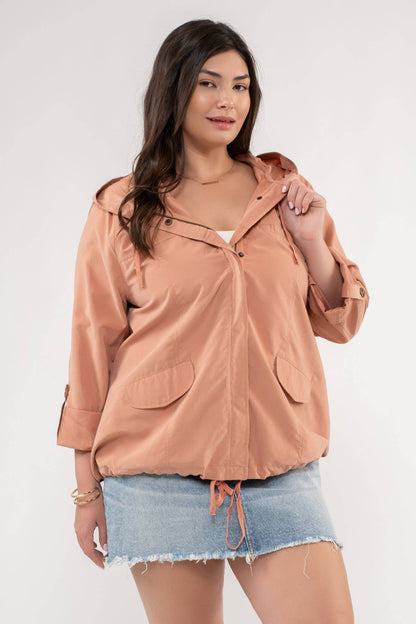 Snap Button Zip Up Hooded Jacket