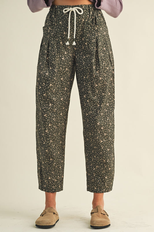 Ditsy Print Barrel Leg Pants
