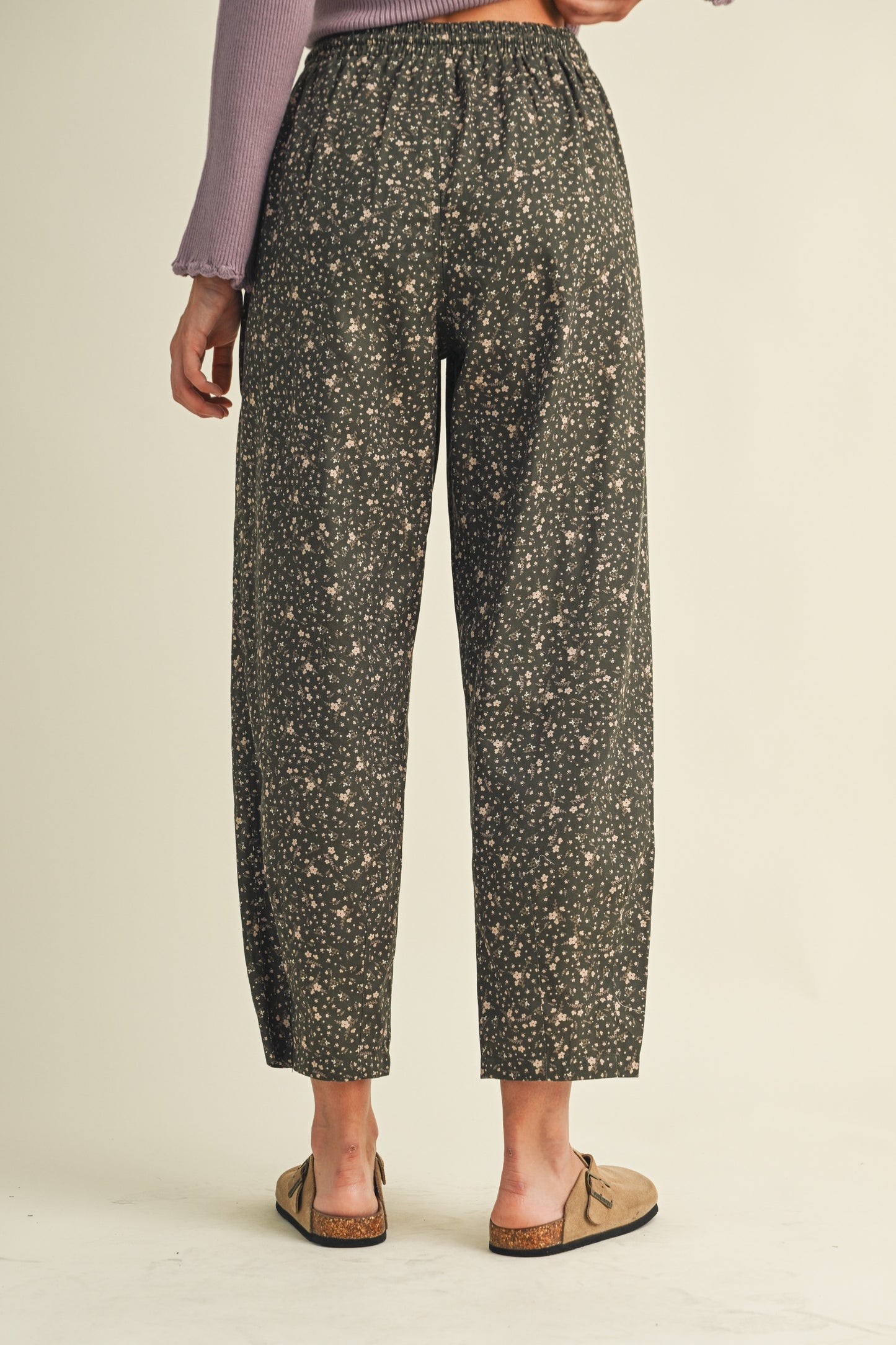 Ditsy Print Barrel Leg Pants