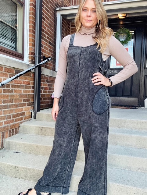 Double Gauze Wide Leg Overalls