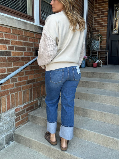 High Rise Cuffed Wide Leg Pant