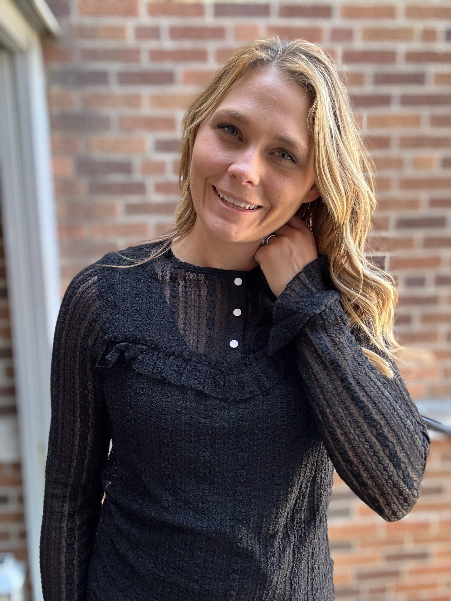 Stretch Lace Henley Top